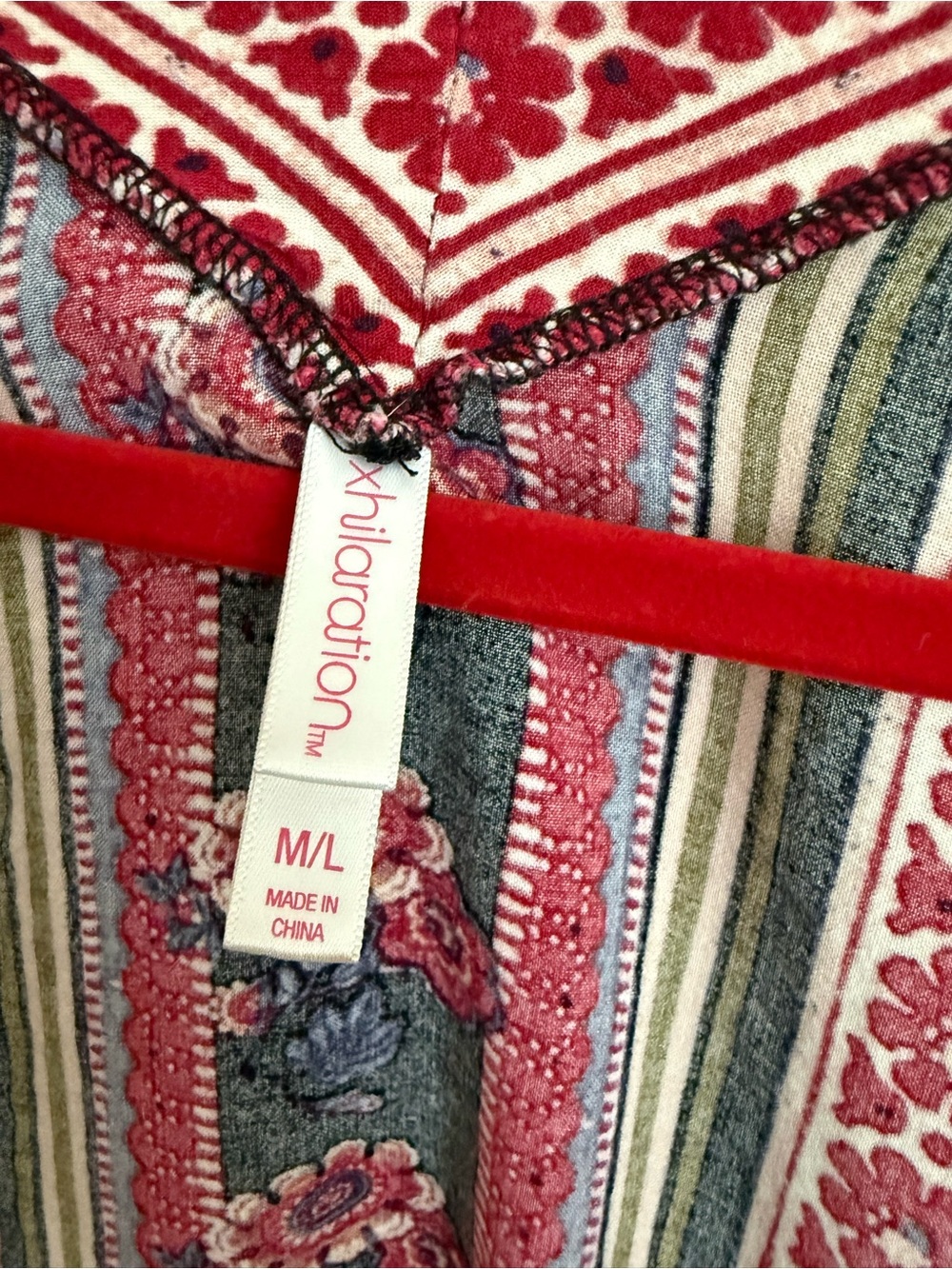 Xhilaration Red and Pink Striped Floral Boho Top - Picture 4 of 6